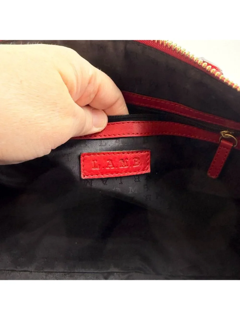 VTG LAMB red leather satchel hand bag Gwen Stefani barrel bag top handle pockets